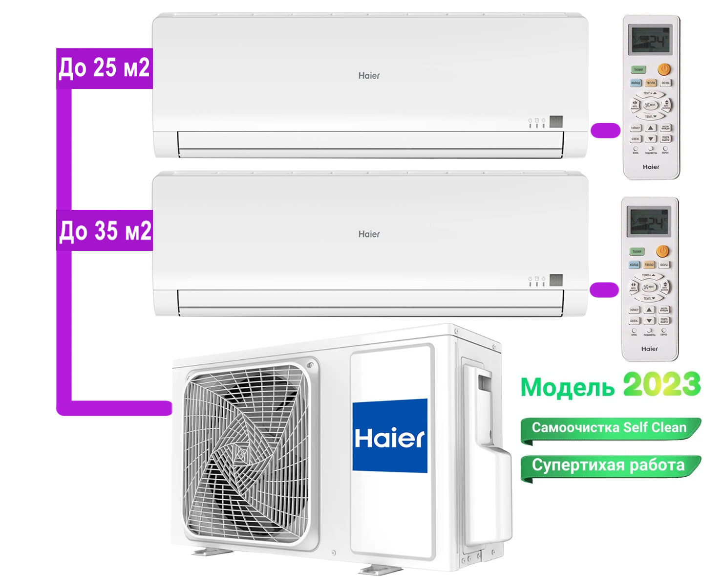 фото Мульти сплит-система инвертор на 2 комнаты Haier 2U40S2SM1FA / AS09BS4HRA+ AS12BS4HRA серия FAMILY (25м2+35м2)
