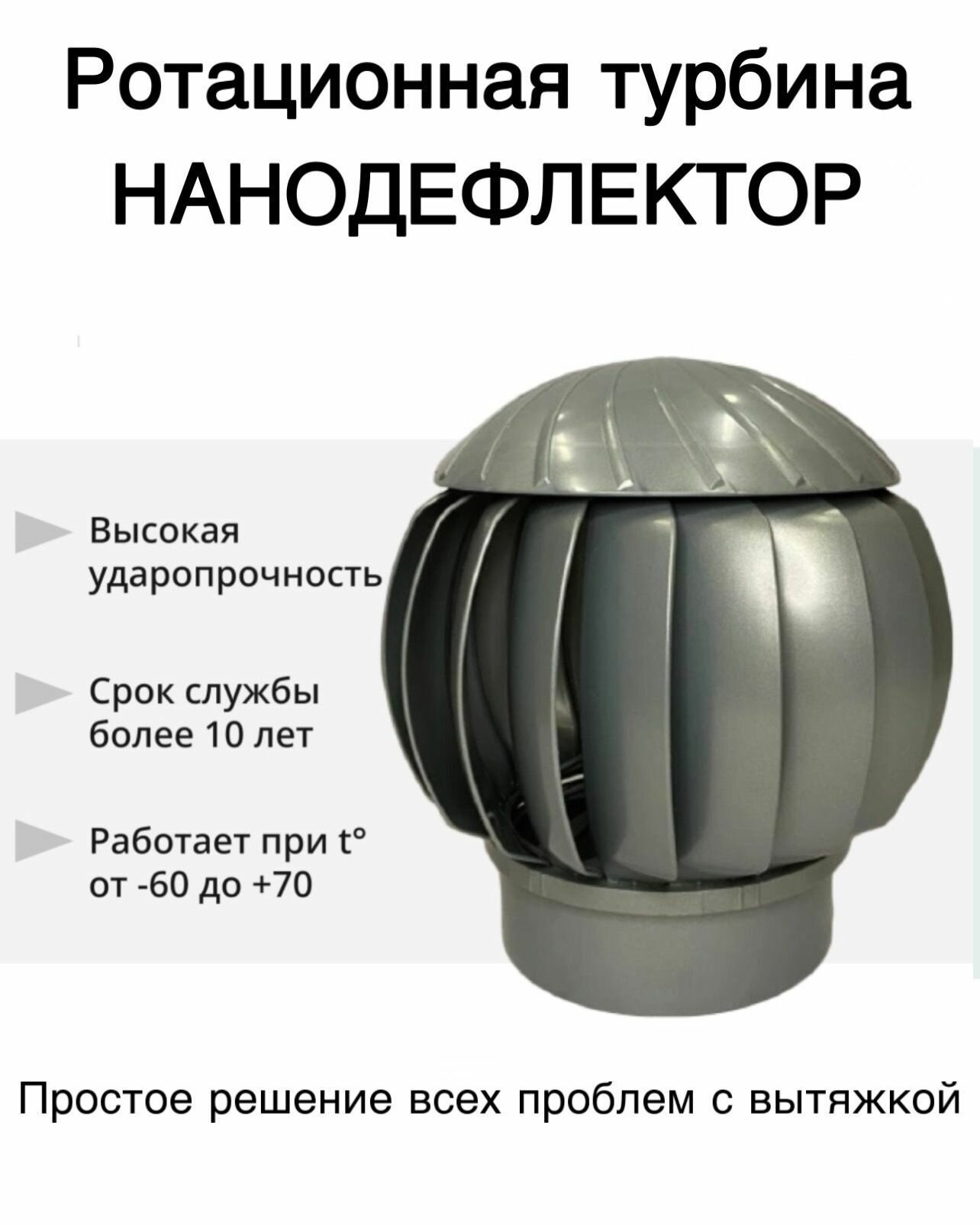 Турбодефлектор, ротационная вентиляционная турбина 160 (Серый графит) - фотография № 2