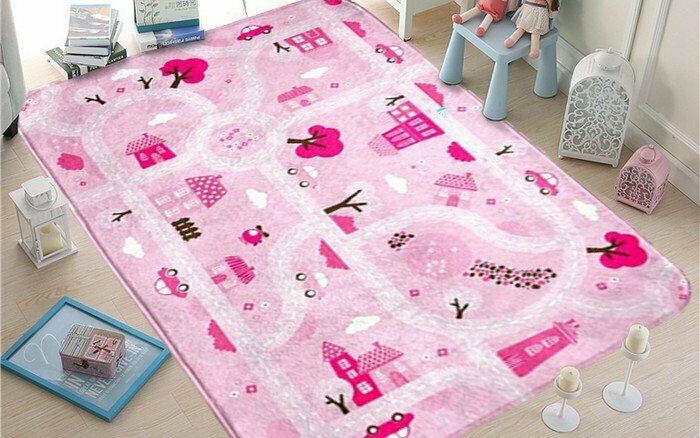 фото Детский развивающий 3D ковер с дорогами дорожки-домики розовый 86148 в детский сад в детскую в дом в квартиру в комнату на дачу 1.3 x 1.8 м.