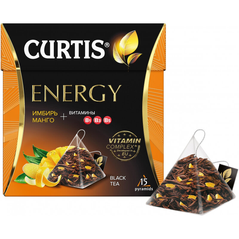 Чай листовой Чай Curtis черный Energy, ароматизированный, средний лист, 15шт/уп