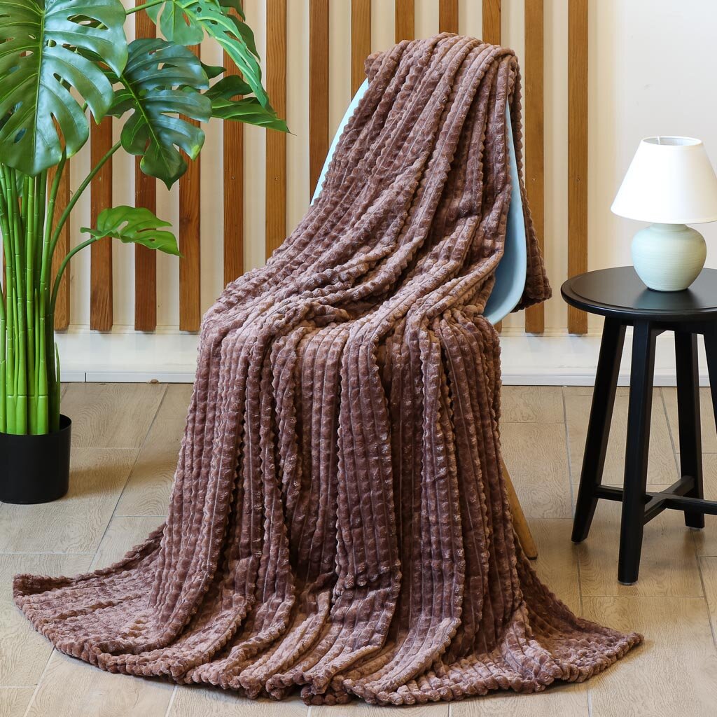 фото Плед 2-спальный, 180х200 см, 100% полиэстер, Silvano, Монако Квадраты, шоколадно-серый, SQF-180-13