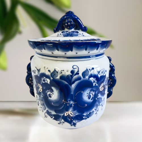 Банка большая, 1700 мл. Гжельская мануфактура. Золото. Фарфор.