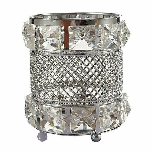Органайзер для косметических принадлежностей Crystal Silver 9х9х11 см, металл + хрустальное стекло, цвет серебряный, Kassatex, США, CRY-OR-CR