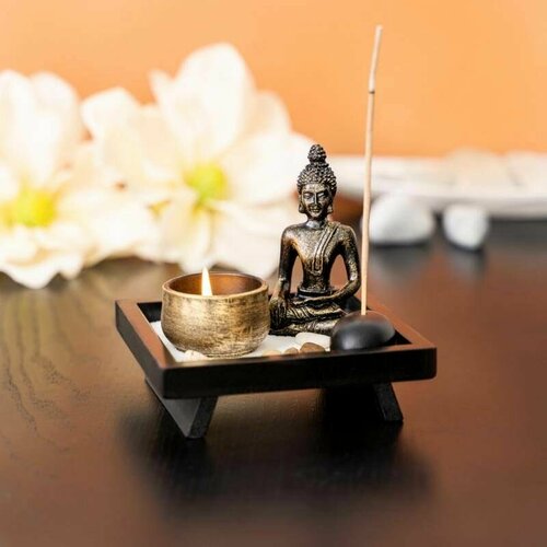 Подставка для благовоний со свечой и ароматическими палочками набор для медитации и релаксации сад дзен музыка ветра
