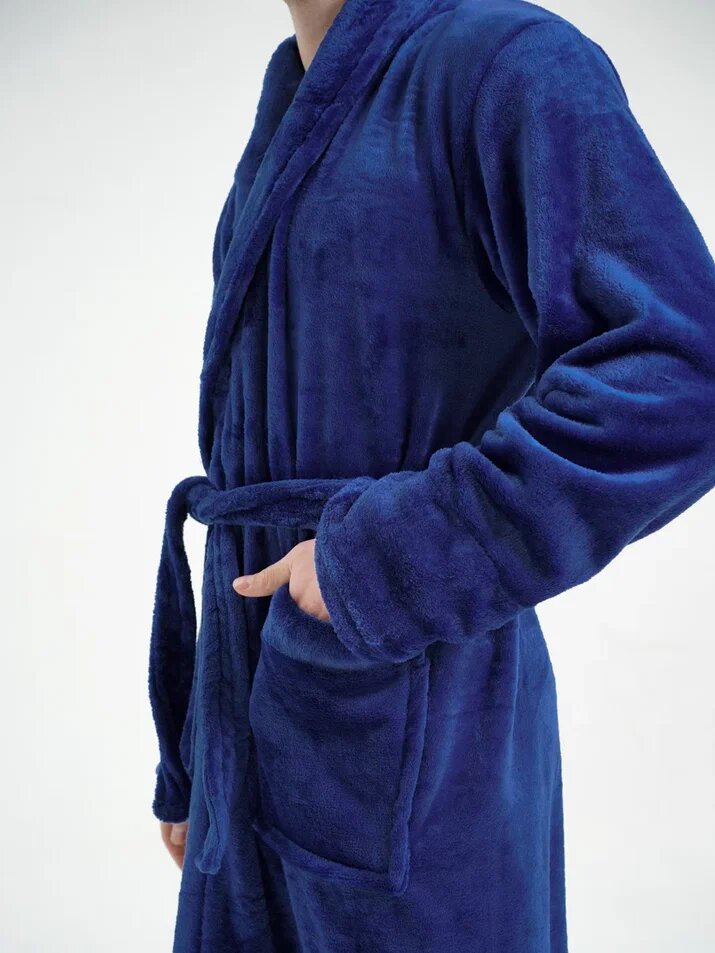 Халат синий с длинным рукавом и карманами 52 размер - фотография № 4