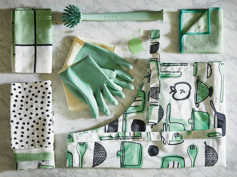 ИKEA RINNIG, Полотенце кухонное, белый/зеленый/с рисунком, 45x60 см - фотография № 4
