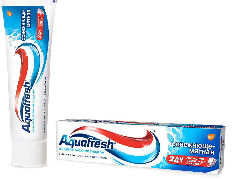 Зубная паста Aquafresh Тройная защита Освежающе-мятная, 100 мл, 100 г, белый/голубой