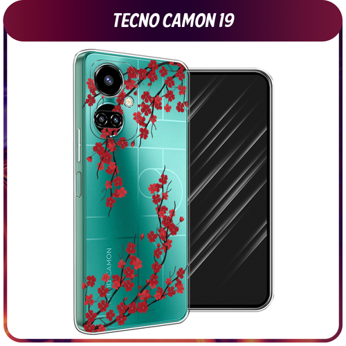 Силиконовый чехол на Tecno Camon 19/19 Pro 4G / Текно Камон 19/19 Про 4G Красная сакура, прозрачный силиконовый чехол на tecno camon 19 19 pro 4g текно камон 19 19 про 4g нарисованный пруд