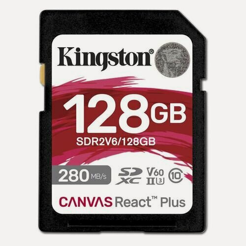 Изображение товара Карта памяти SDXC UHS-II Kingston Canvas React Plus 128 ГБ, 280 МБ/с, Class 10, SDR2V6/128GB, 1 шт, без адаптера