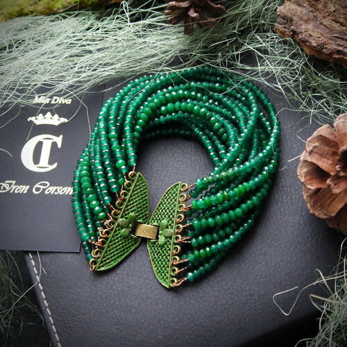 Браслет Mia Diva, кварц, размер 19 см, зеленый