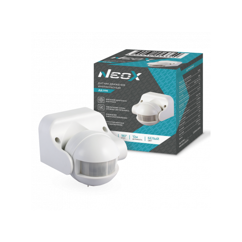 NEOX Датчик движения инфракрасный ДД 09Б 1200Вт 180 гр12м IP44 белый арт4690612053349 955₽