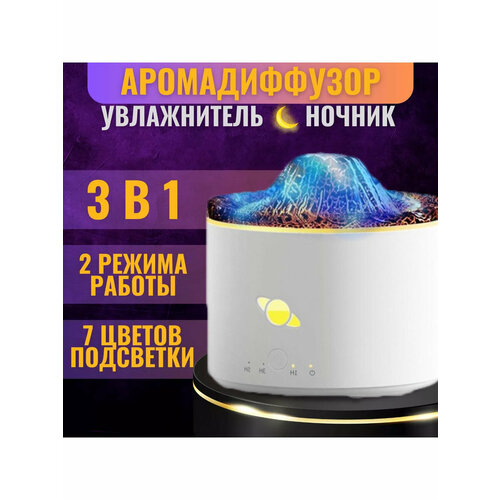 Увлажнитель воздуха вулкан настольный с разноцветной подсветкойаромадиффузорМини увлажнитель воздухаНочникдля дома Белый 217900₽
