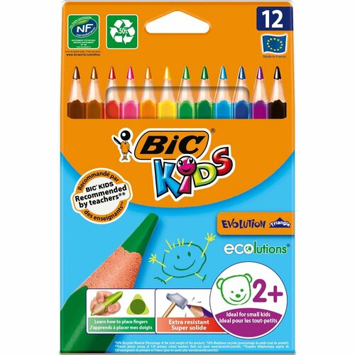 Карандаши цветные BIC Kids треугольные Evolution 12 цв 1683₽