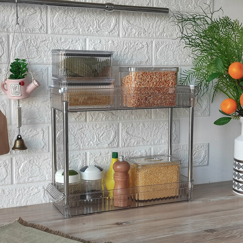 Полка для кухни с двумя ярусами для хранения сеций 385х135х31 см прозрачная 1004₽