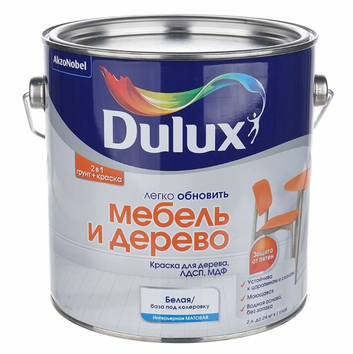 фото Эмаль для мебели и дерева акриловая Dulux Легко Обновить белая 2 л