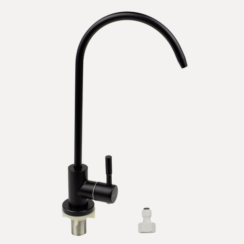 Изображение товара Кран на одну воду для фильтра , с тонким изливом, черный, OUTE, переходник 1/2 - 1/4 в комплекте