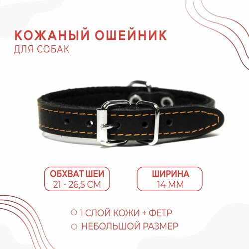 Кожаный ошейник (обхват шеи 21-26,5 см.) на фетре для небольших щенков и маленьких собак / черный