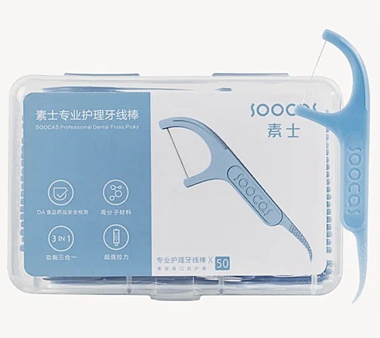 Soocas зубная нить Floss Pick, 55 г, мята, голубой