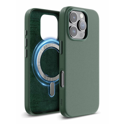 Elago для iPhone 16 Pro чехол PU Leather Midnight Green (MagSafe) зеленый