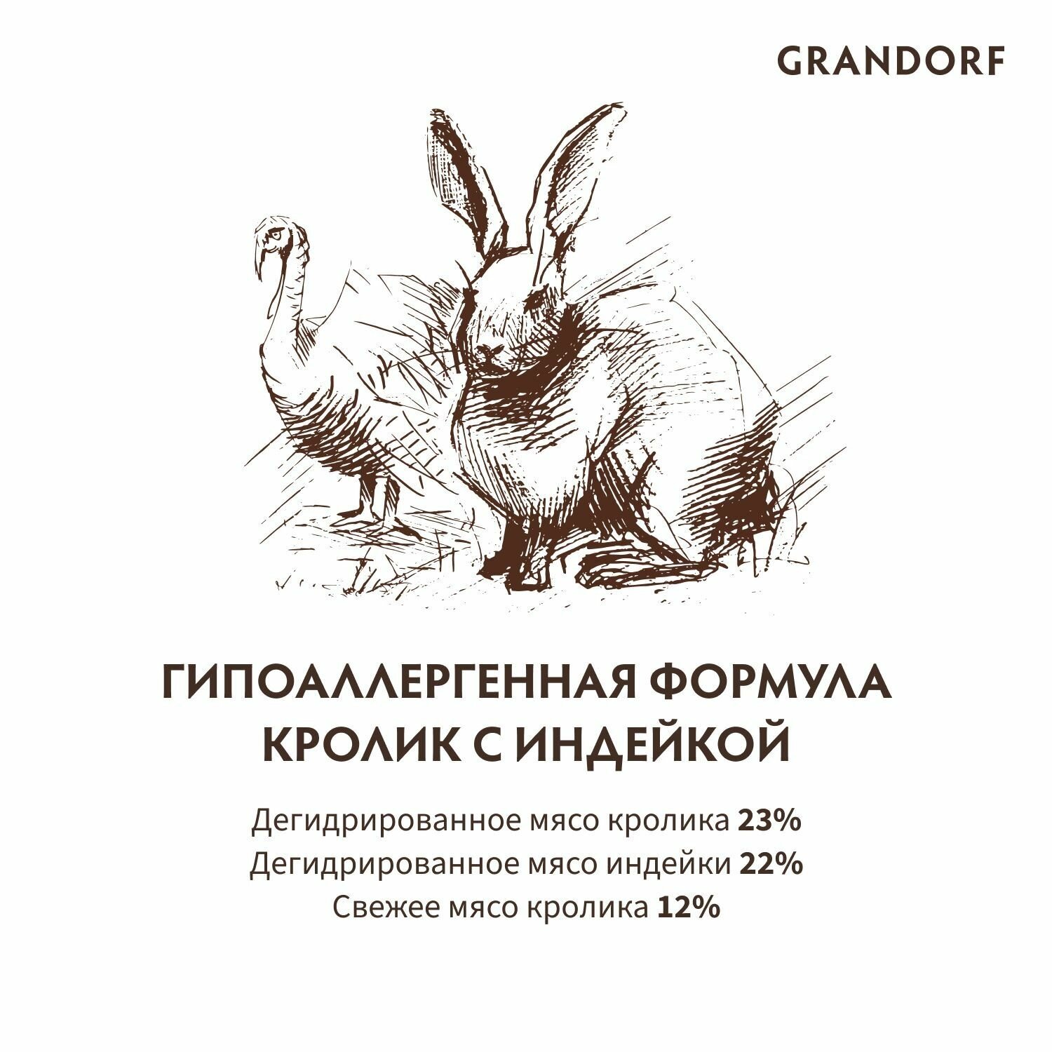 Корм Grandorf кролик с индейкой для взрослых собак средних и крупных пород, 1 кг — фото 1