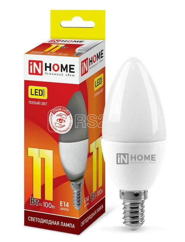 Лампа светодиодная LED-СВЕЧА-VC 11Вт свеча 4000К нейтр. бел. E14 1050лм 230В IN HOME 4690612020471