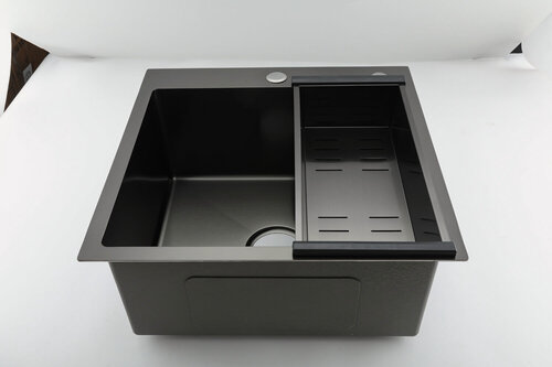 Изображение товара Мойка для кухни с коландером из нержавеющей стали Gappo GS5050-6 50х50, цвет черный