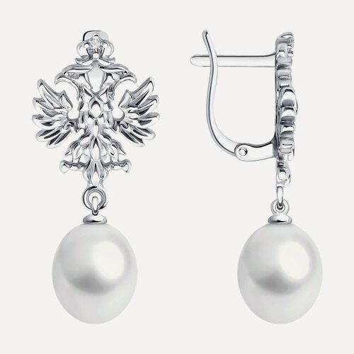 Изображение товара Серьги, серебро, 925 проба, родирование, жемчуг, фианит