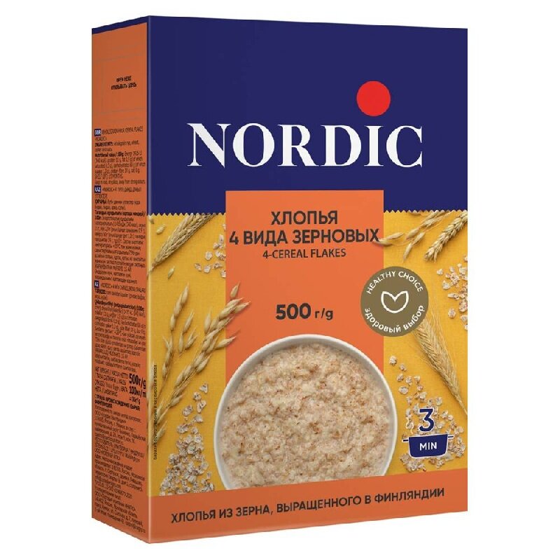 Хлопья NORDIC 4-CEREAL FLAKES 4 вида зерновых /картон/ 500г
