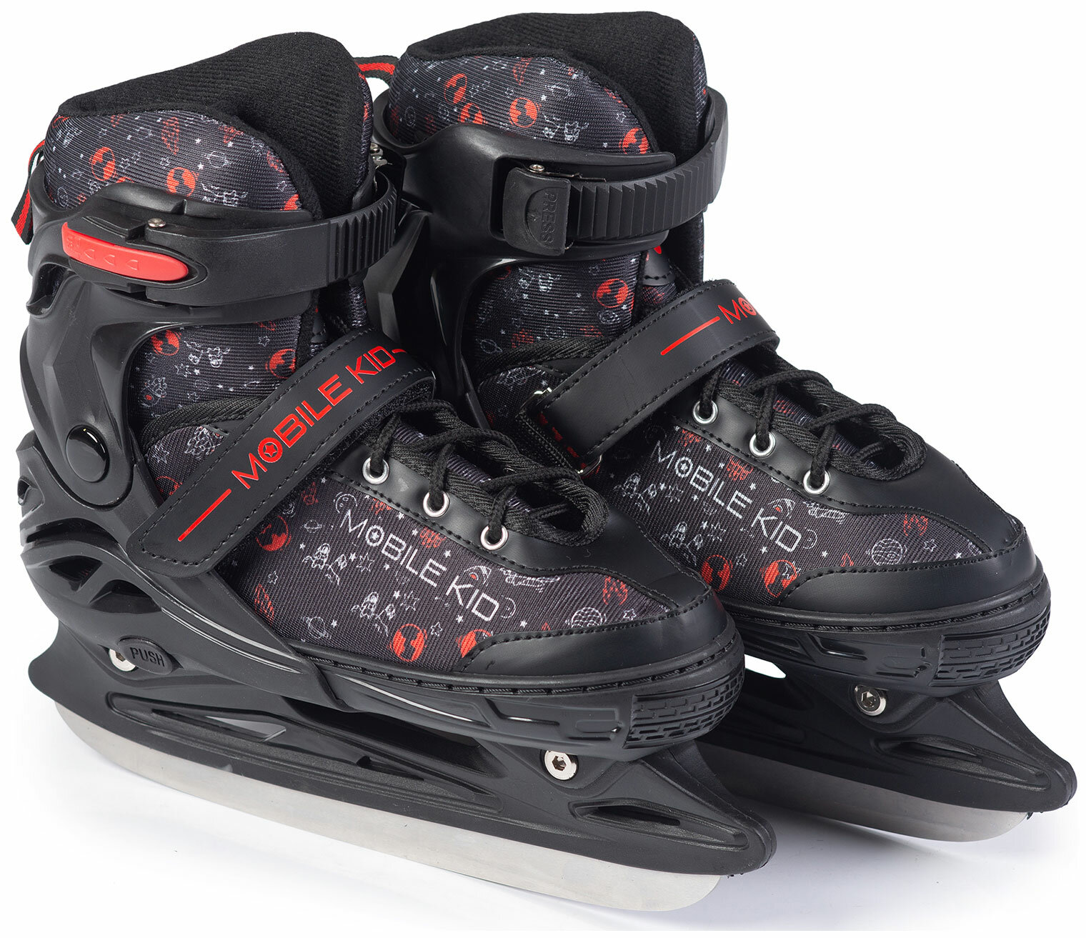 Картинки Коньки-ролики Mobile Kid (2 в 1) UNI SKATE, размер M, черно-красные (29-32р.)