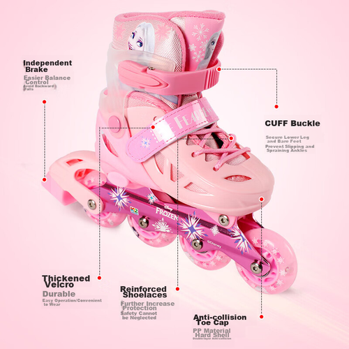 Disney Adjustable Safety Easy-To Roller Skates for Children, Inline Skates, Ice Skates, Pink Ice And Snow, Gift