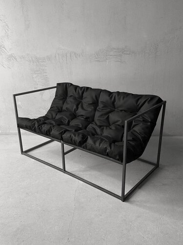 Изображение товара Диван лофт прямой, уличный, в офис, на балкон, на веранду, в гостинную, кухонный, минимализм, Лофтовик + кожзам черный