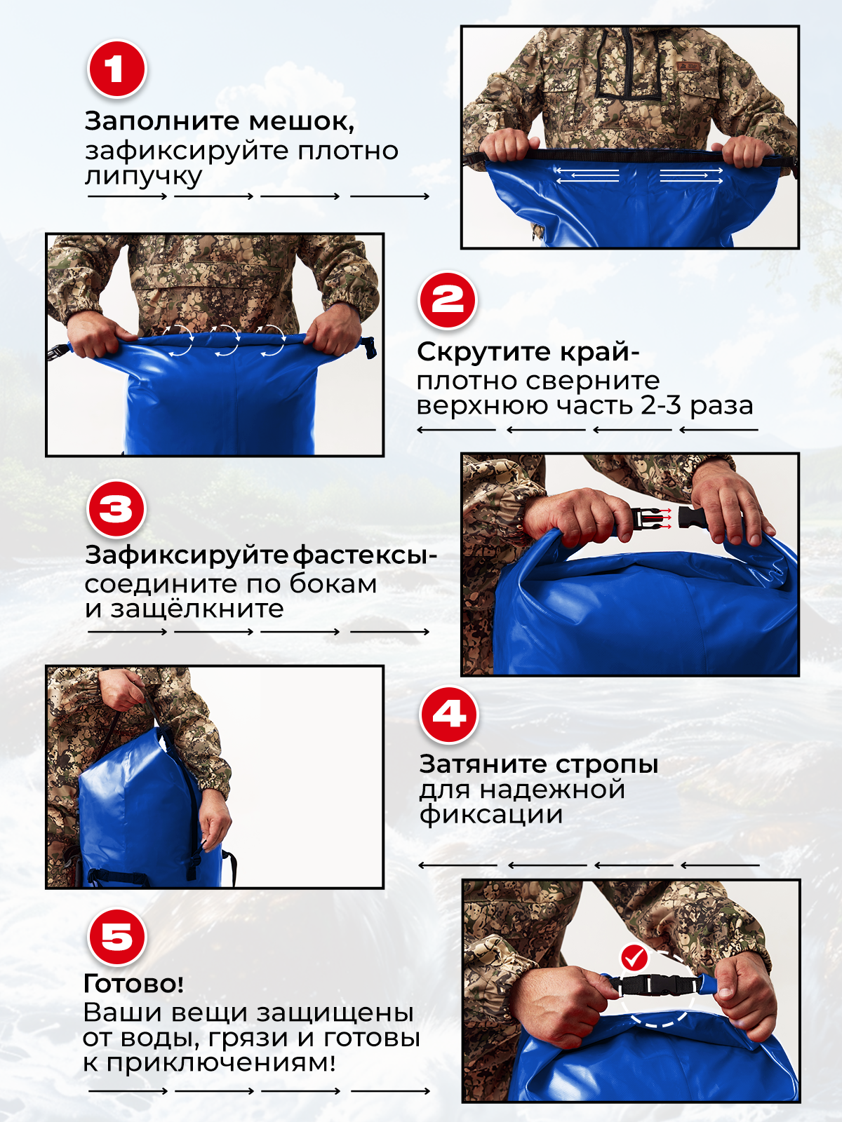 Герморюкзак Белый Камень, 130л, ПВХ, водонепроницаемый, синий — фото 1