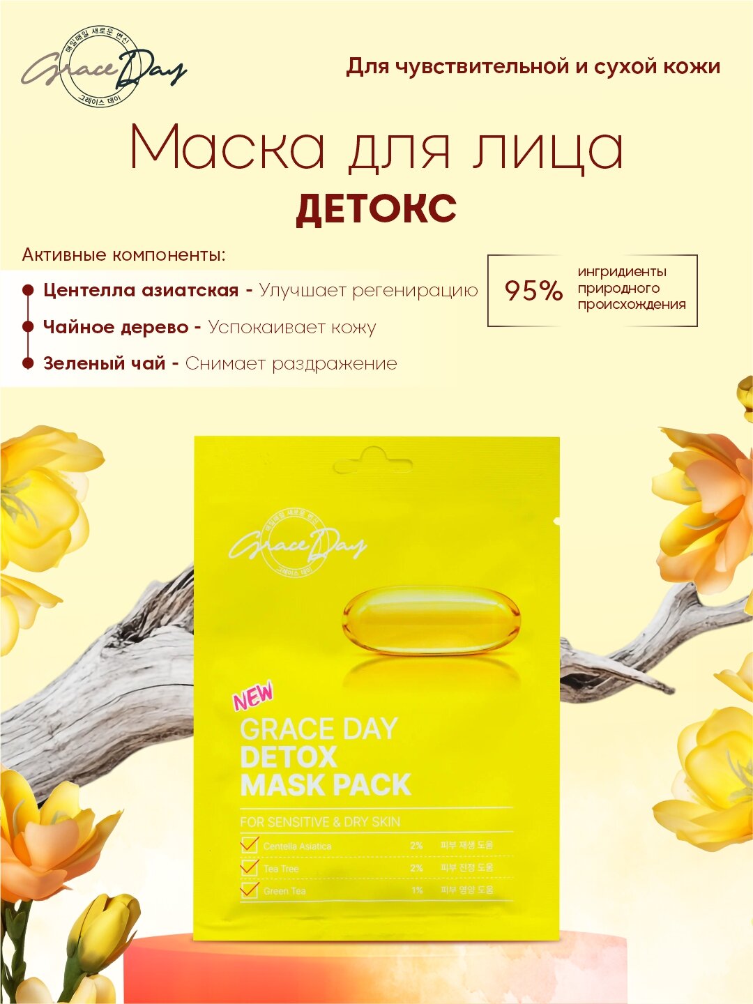 Маска-детокс для лица Grace Day, успокаивающая, для всех типов кожи, 27мл
