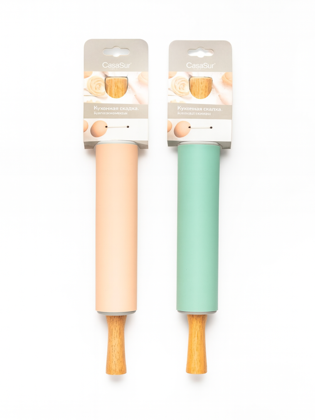 Силиконовая скалка с деревянными ручками