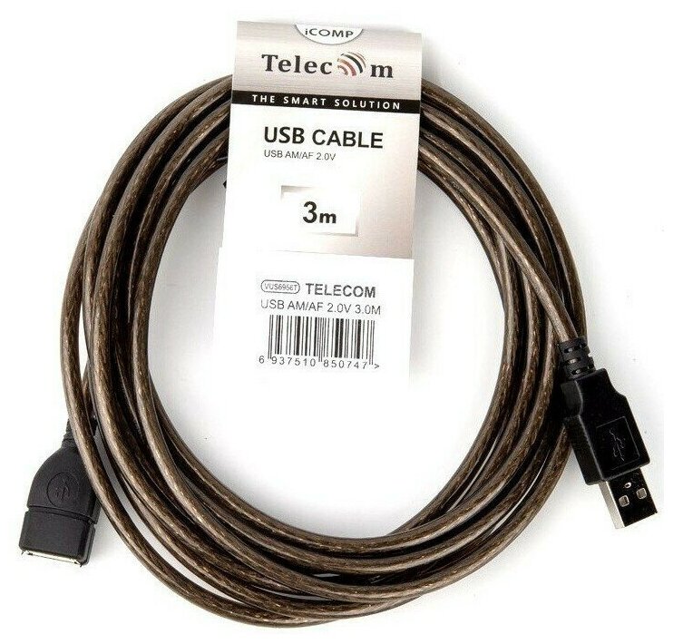 Кабель удлинительный USB A (M) - USB A (F), 3м, Telecom (VUS6956T-3M)