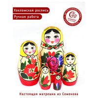 Матрешка Семеновская Традиционная 5 в 1. Хохломская роспись.