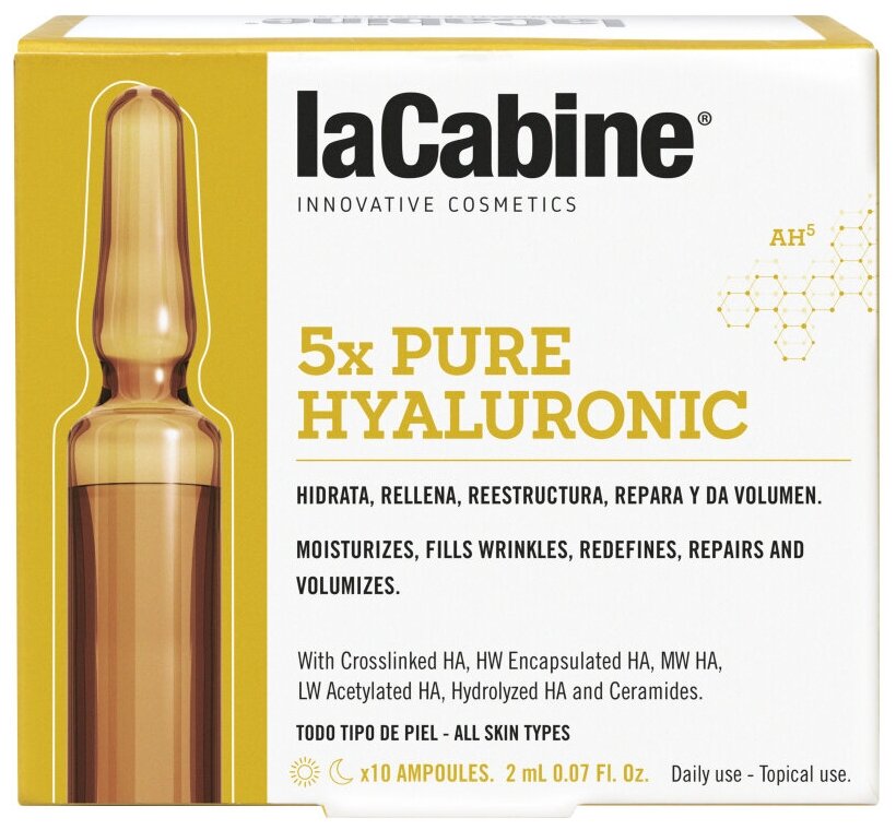 LA CABINE - 5xPURE HYALURONIC AMPOULES концентрированная сыворотка в ампулах с комплексом из 5 видов очищенной гиалуроновой кислоты 10х2мл