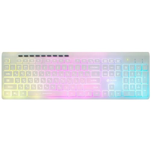 Клавиатура проводная Oklick 490ML белый USB slim Multimedia LED