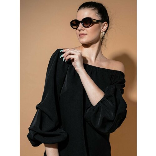 Блуза  ZSH, повседневный стиль, оверсайз, длинный рукав, однотонная, размер 42, черный