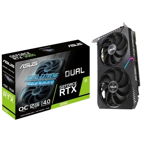 Видеокарта ASUS GeForce RTX 3060 12 ГБ DUAL-RTX3060-O12G-V2, rev. 2.0 (LHR) видеокарта pci e asus geforce rtx 3060 dual oc dual rtx3060 o12g v2 12gb gddr6 192bit 8nm 1320 15000mhz hdmi 3 dp