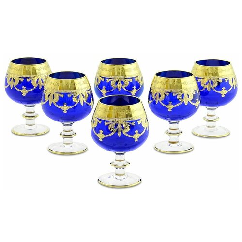 DINASTIA BLU Бокал для коньяка, набор 6 шт, хрусталь синий/декор золото 24К