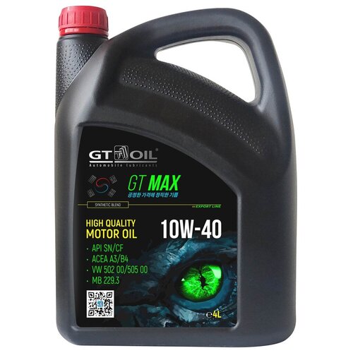 Масло GT OIL Max SAE 10W-4Масло GT OIL Max SAE 10W-40 (API SN/CF) моторное синт. (4 л)0 (API SN/CF) моторное синт. (4 л)
