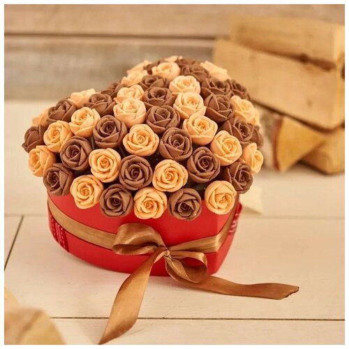 Шоколадный букет. 55 шоколадных роз you&i в коробке Сердце. Бельгийский шоколад.