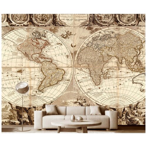 Фотообои на стену флизелиновые Модный Дом Старинная карта мира 350x270 см (ШxВ), в спальню, гостиную