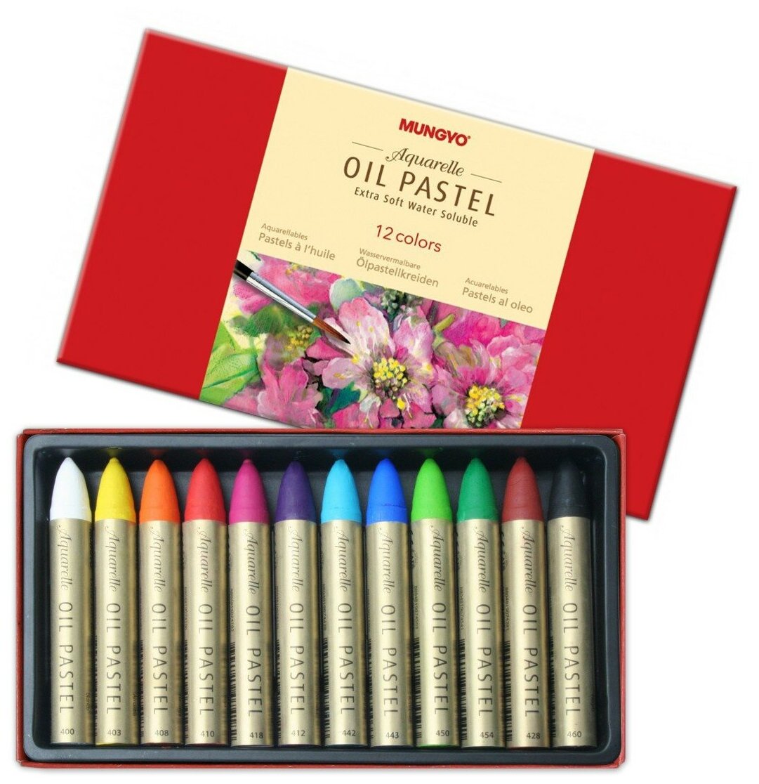 Набор профессиональной масляной водорастворимой пастели MUNGYO Aquarelle Oil Pastel (Extra Soft Water Soluble), 12 цветов