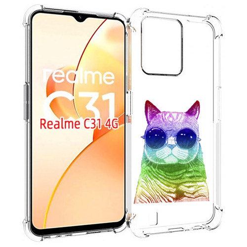 Чехол MyPads Кот в очках для OPPO Realme C31 задняя-панель-накладка-бампер