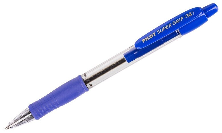 Ручка шариковая автоматическая "SUPER GRIP", синяя, 1мм, синий тонированный корпус, грип, 12 шт