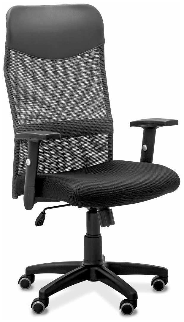 Кресло руководителя Сити на колесиках, регулируемое, экокожа, Юнитекс, компьютерное и офисное кресло, серое, черное