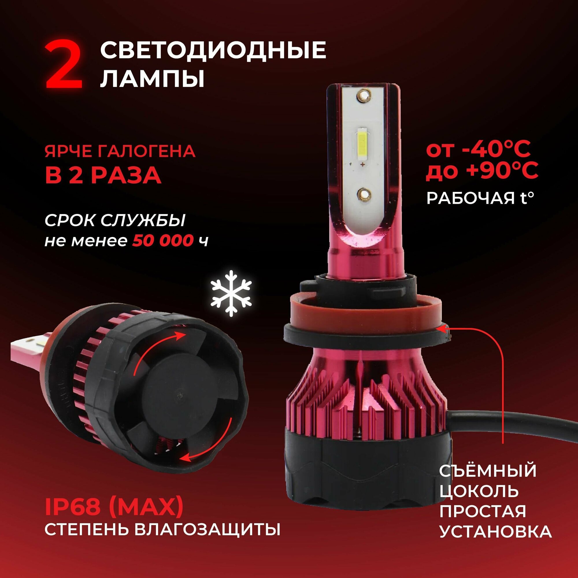 Светодиодные лампы H8 H9 H11 для авто led в фары 2 