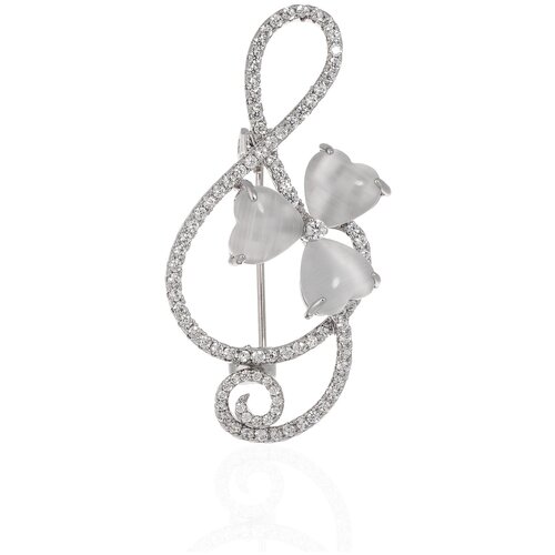 фото Брошь скрипичный ключ с фианитами light night